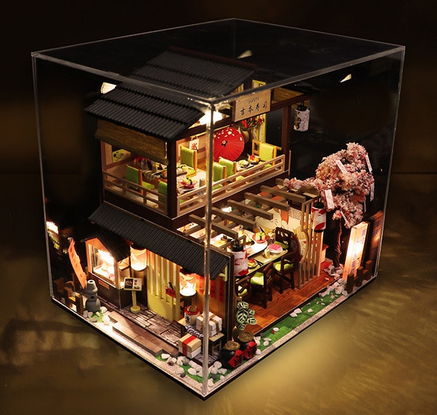 Chinese Style Japanese Style House wooden hand-assembled Street View theater DIY ornaments food and play model toys: 09 With dust cover