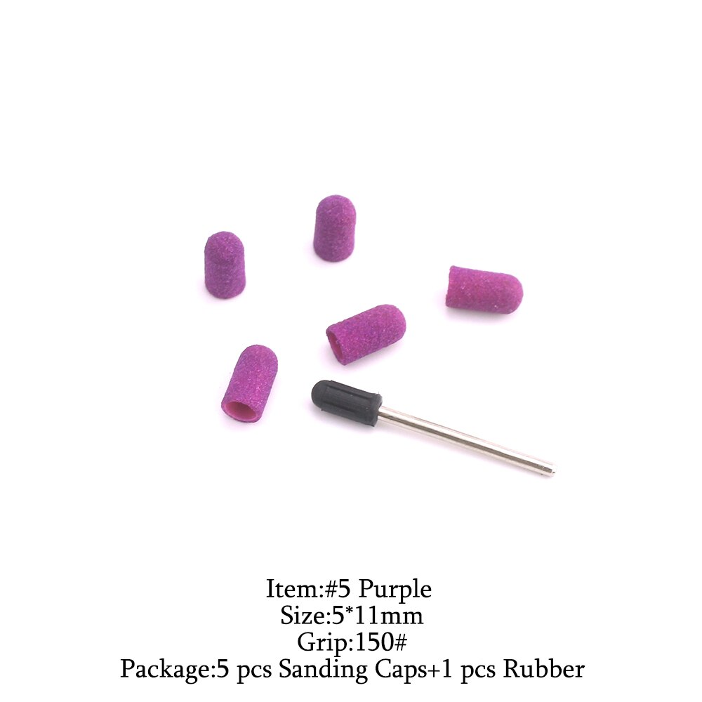 5 stk plastik slibehætter lilla sandblok med greb elektrisk pedicure manicure plejetilbehør poleringsfodværktøj: Z -1