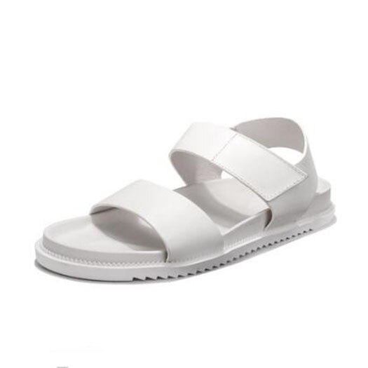 Men Gladiator Sandals Summer Water Native Roman Outdoor Flat Leather Strap White Black Casual Soft Shoes: White / 38