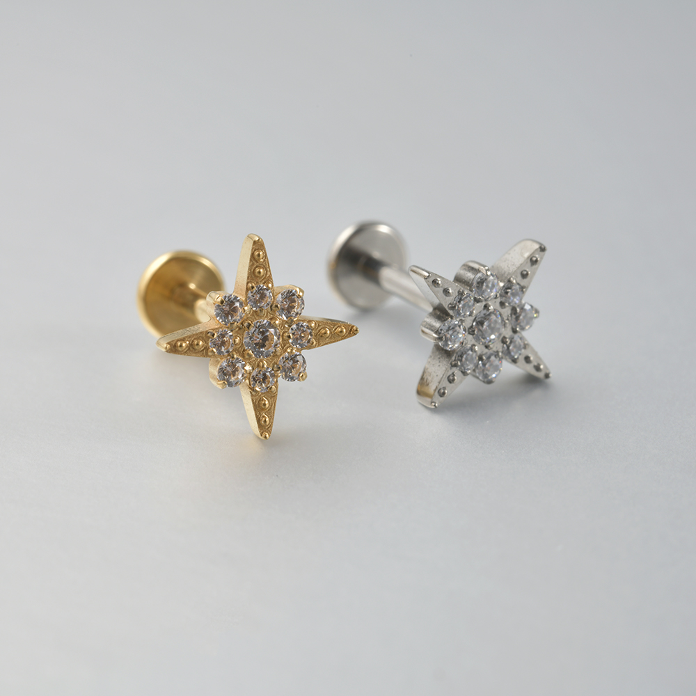 1PC G23 solidny tytan nożyce wąż chrząstka kolczyki Stud 16G gwint wewnętrzny cyrkon Helix ucho Tragus Piercing biżuteria: Black / Platerowany rodem