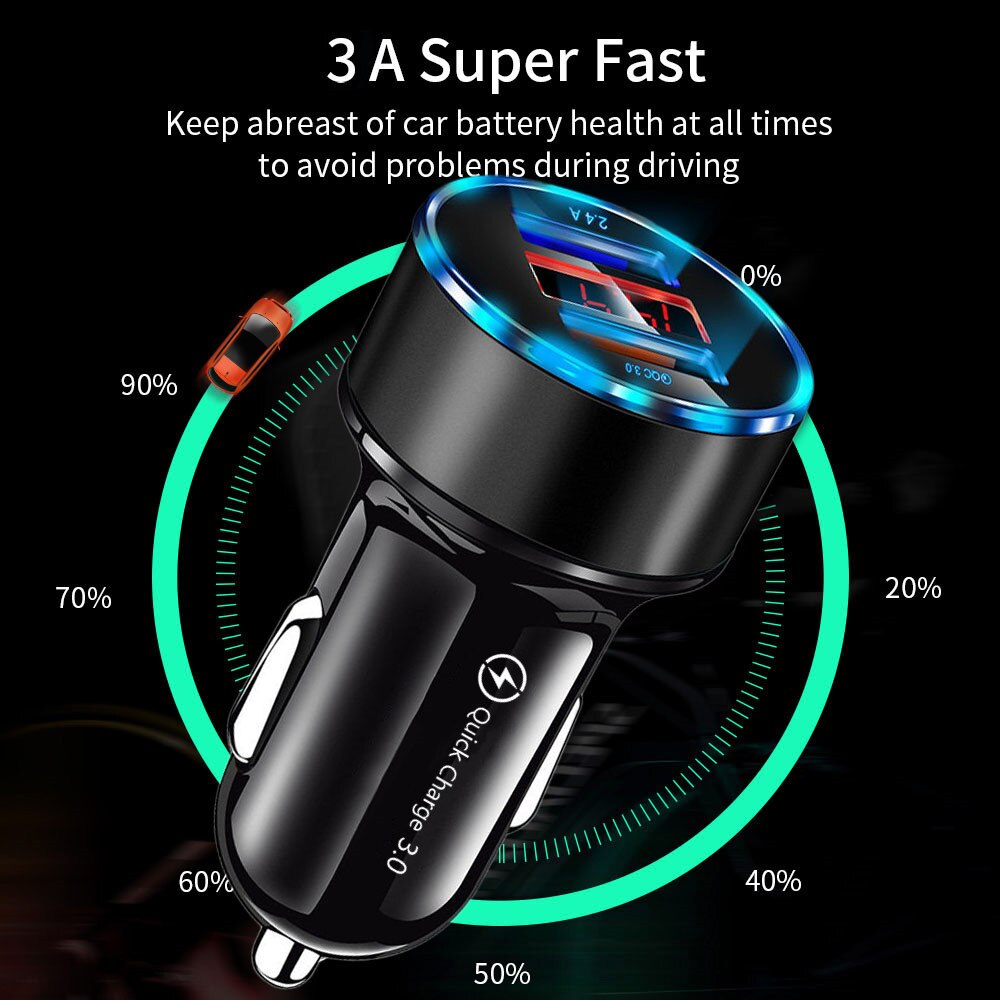 4,8 EIN Dual USB Auto Ladegerät QC 3,0 LED Anzeige Telefon Ladegerät Für Samsung Xiaomi Für iphone 12 11 X praktisch Adapter Auto-Ladegerät