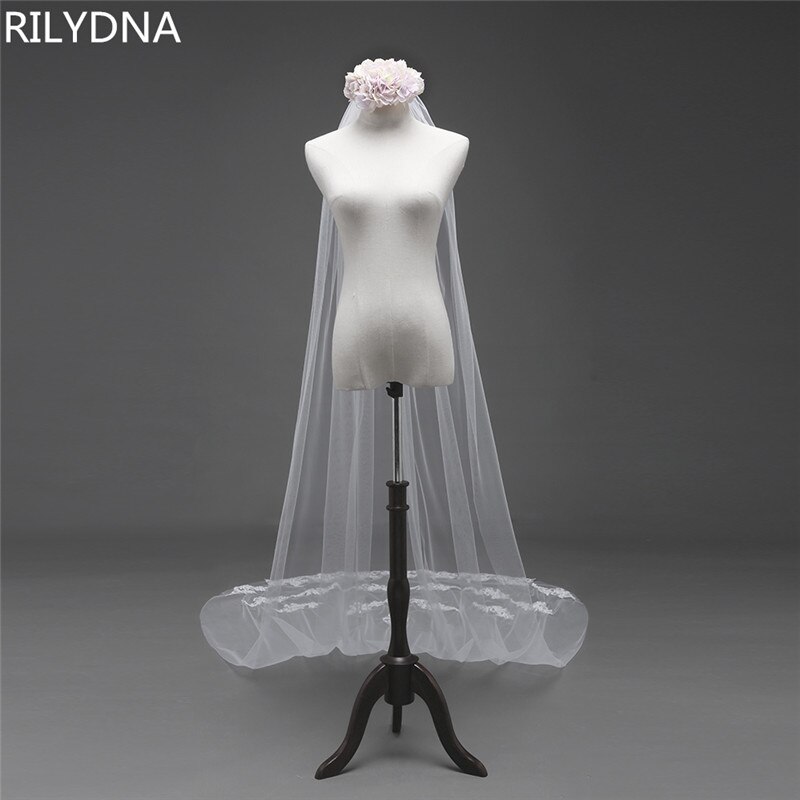 Voal de nuntă catedrală de 3 metri voal de mireasă lung cu margine de dantelă cu pieptene accesorii de nuntă voal de mireasă mantilă mireasă