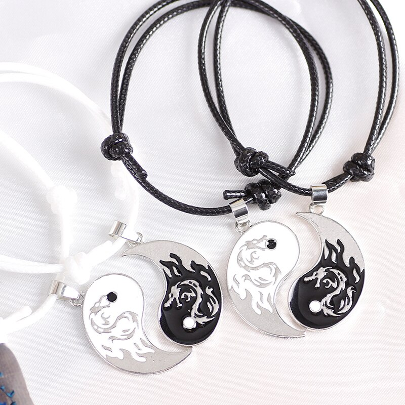 Bracelet tressé en cuir chinois, corde, Style ethnique, pendentif Tai Chi pour Couple, meilleur ami, bijoux d'amitié
