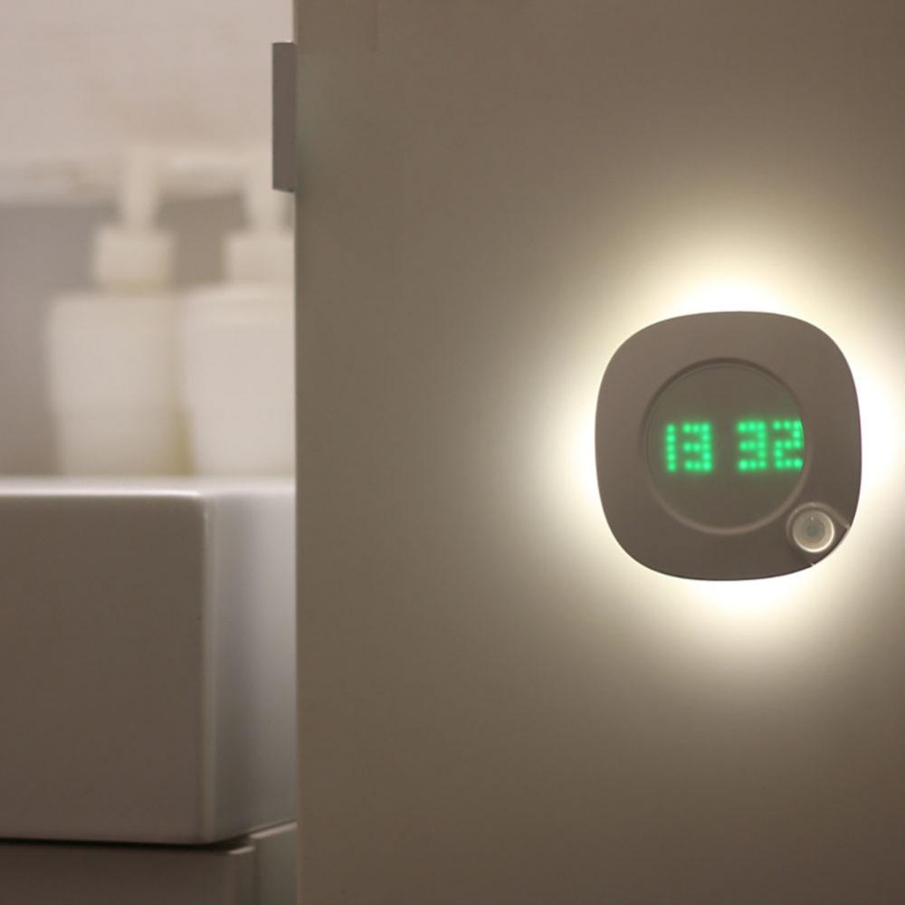 Motion Sensor Digital Clocks LED Night Light Clock Gravity Wall Lamp Home Decoration for Bedroom Bathroom