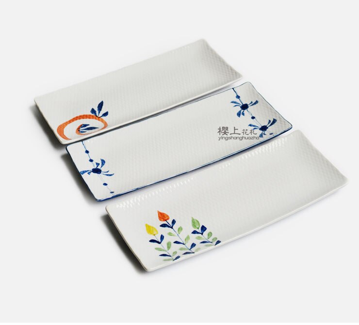 Japanese Style Sushi Plate Ceramic Tableware Rectangular Plate Hand-painted Korean Sushi Dumplings