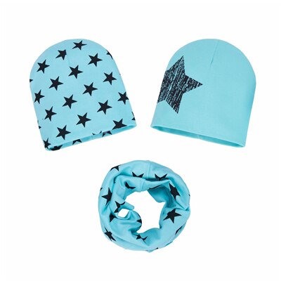 Driedelige Kinderen Hoeden Sjaal Baby Jongens Gedrukt Gebreide Caps Lente Herfst Kids Peuter Star Katoen Papa Mama Caps 6M-36Month: L