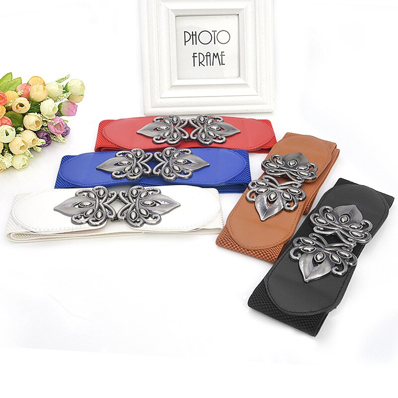 Ceinture élastique large pour femme, ceinture large pour pull et jupe, ceinture cintrée pour robe glrsbuty avec boucle en métal à fleurs, ceinture corset