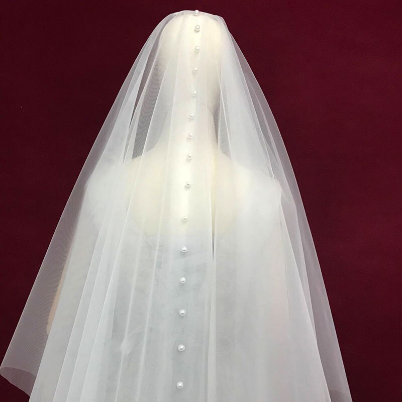 Korte Twee Lagen Wedding Veils Met Kam Parels Kralen Met Blusher Vintage Bruids Haar Accessoires
