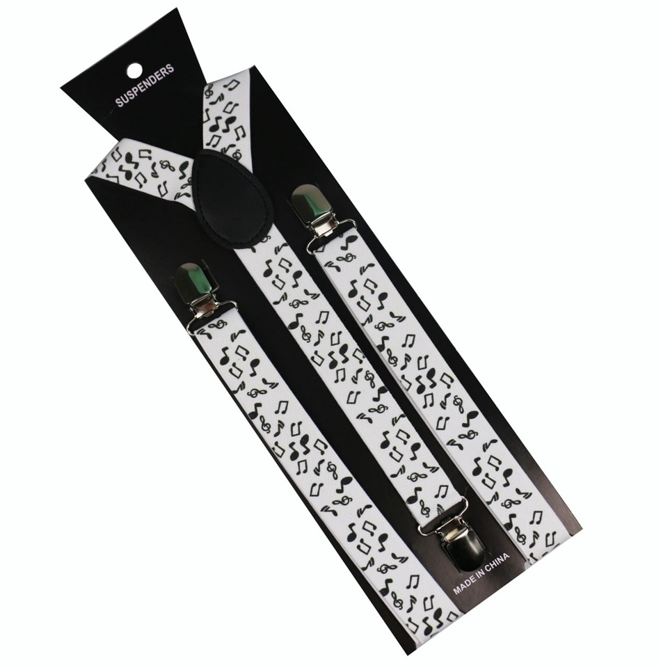 Black White Hip Hop Note Melody Clip-on Suspenders... – Grandado