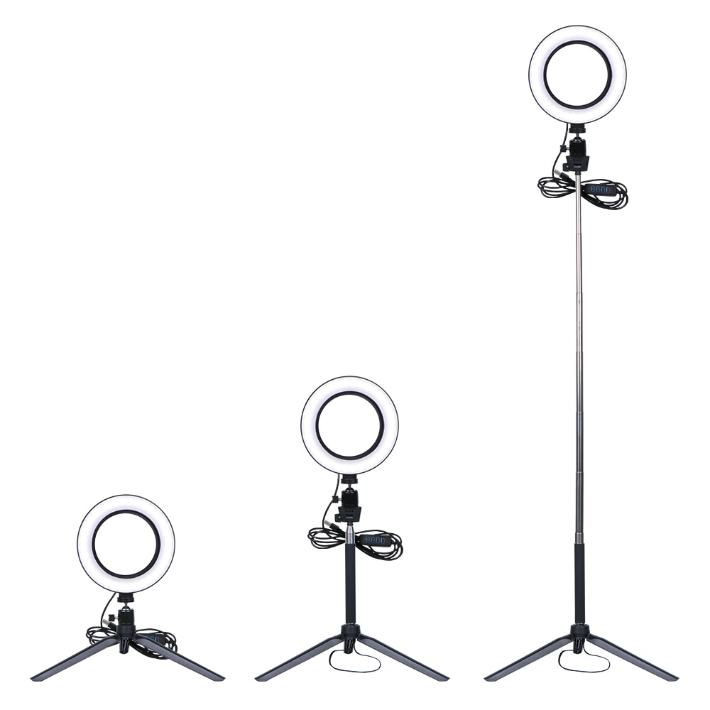 Led selfie ring lys dimbar led ring lampe foto video kamera telefon lys ring lys fylle lys med teleskopbrakett