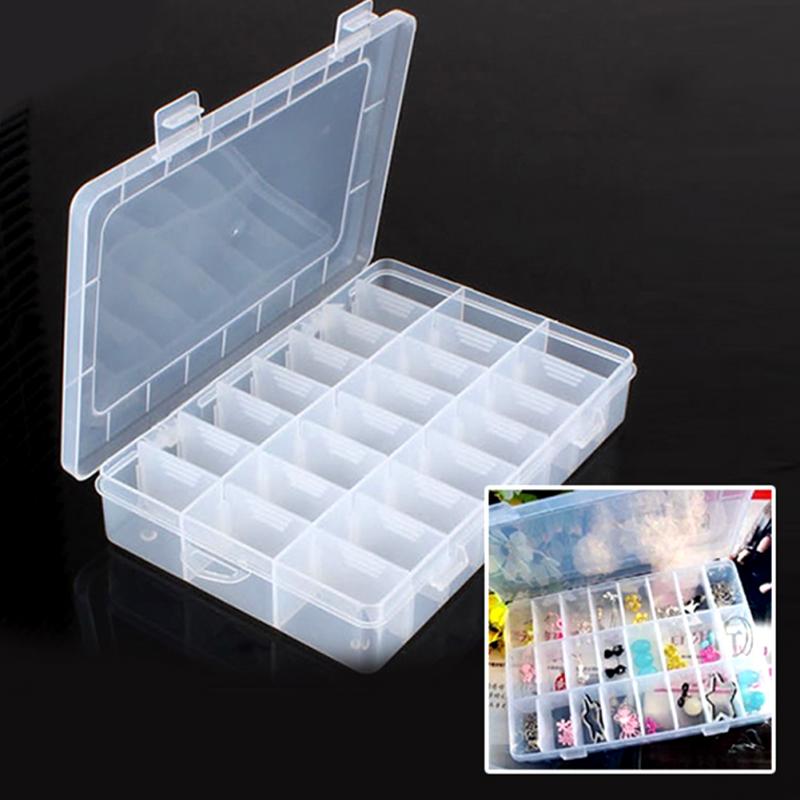 OLOEY Home Portable 24 Compartment Storage Box Practical Adjustable Plastic Case for Bead Rings Jewelry Display Organizer