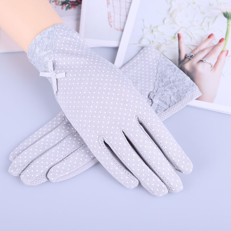 Neue Baumwolle handschuhe Nicht-Unterhose Atmungsaktive Damen Handschuhe Stelle Sommer Dünne UV Sonnenschutz Handschuhe treibende handschuhe: Spitze Bogen grau