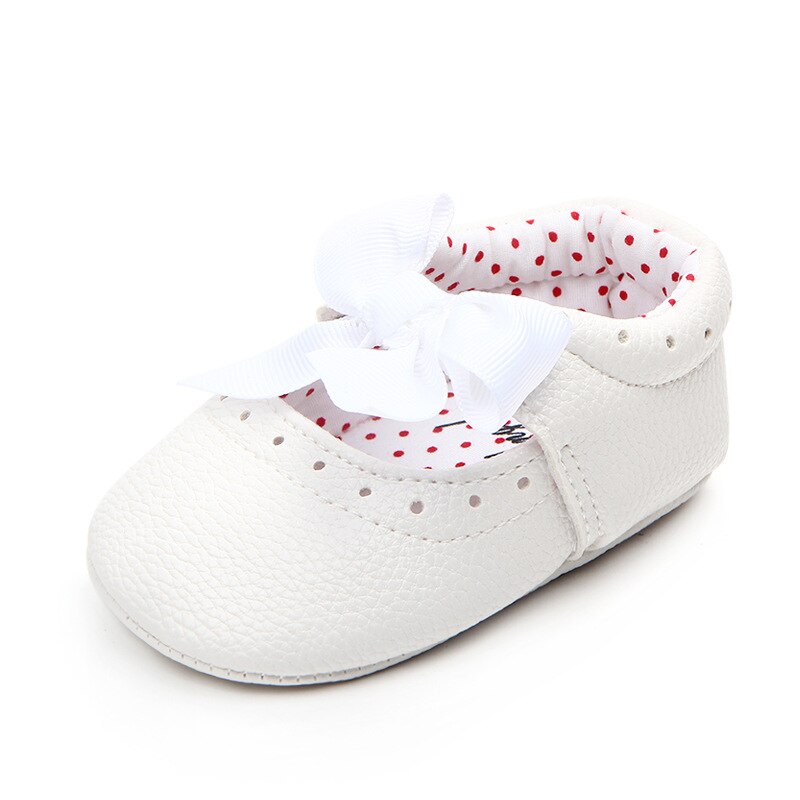 0-18 maanden pasgeboren babymeisje roze goud wit pu leren prinsessenschoenen strik eerste stappers: Wit / 2