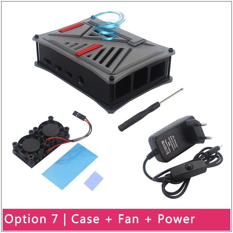 Raspberry Pi 4 Model B ABS Case Silver Gray Plastic Shell Box Optional Dual Cooling Fan SD Card Power Adapter for Raspberry Pi 4: Option 7