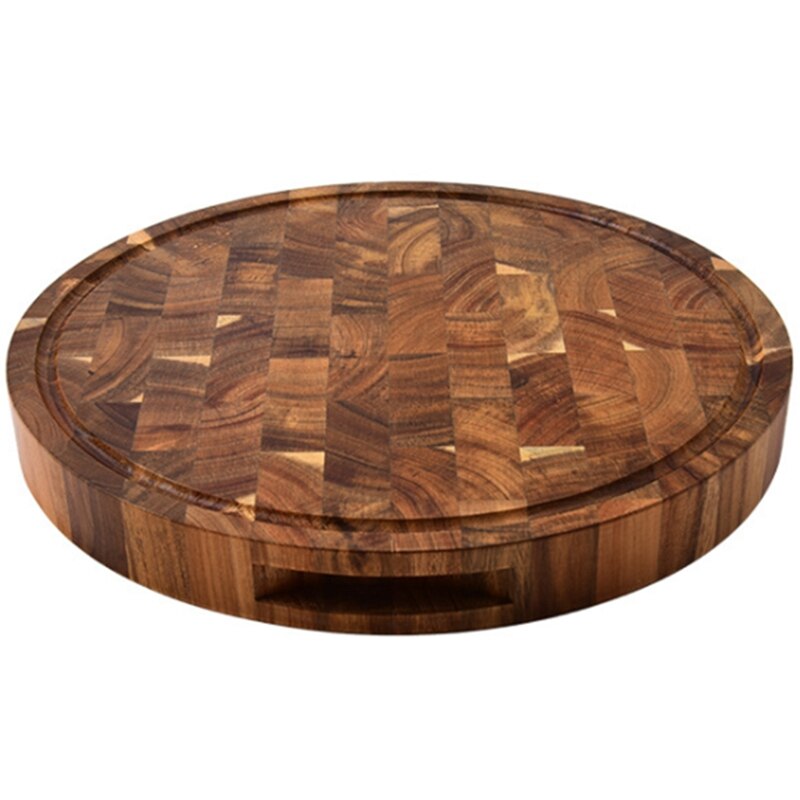 Practical Acacia Wood End Grain Cutting Boards Wooden Butcher Block Meat Cutting Wood Thick Board Round Wood Chopping Boards: Default Title
