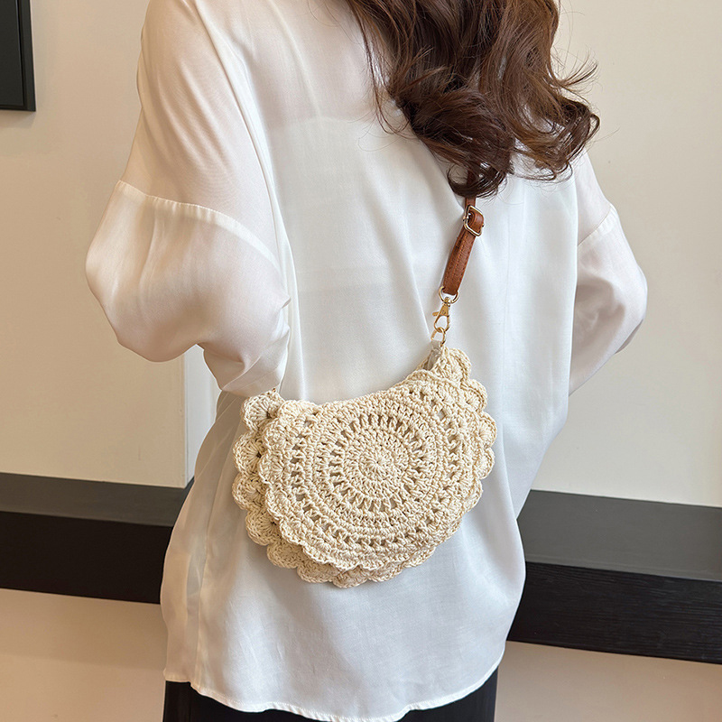 Bolso tejido Vintage, bolso redondo de playa para vacaciones de verano, bolso cruzado de , bolsos de mensajero para mujer