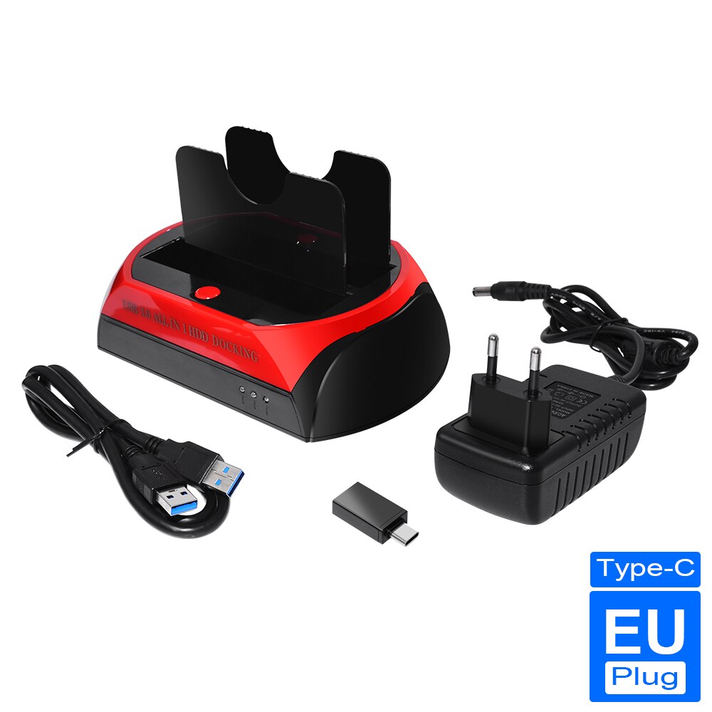 HDD Docking Station USB 3.0/Type C Dual Internal Hard Disk Drive Docking Station HDD Enclosure for 2.5 Inch 3.5 Inch IDE/SATA: Type C  EU plug