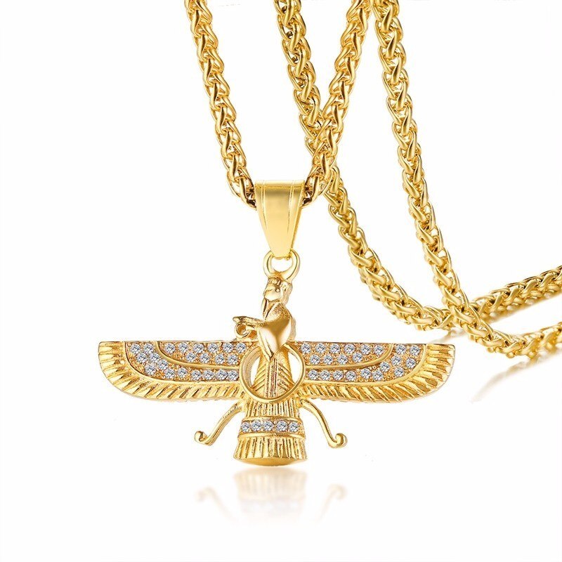 Ahura Mazda Zoroastrian Farvahar Wing Ketting Hanger In Goud Rvs Medyan Religi Achaemenian Mannen Sieraden: Goud-kleur