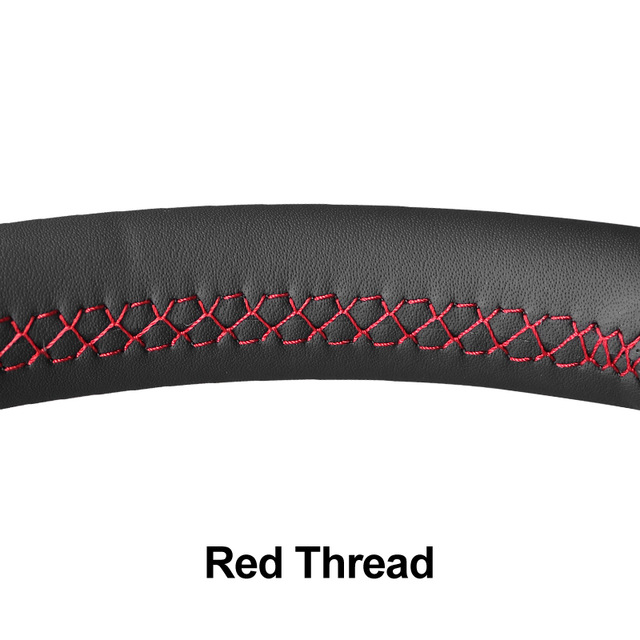 Black Artificial Leather Handsewing No-slip Car Steering Wheel Cover for Land Rover Freelander 2: Red Thread