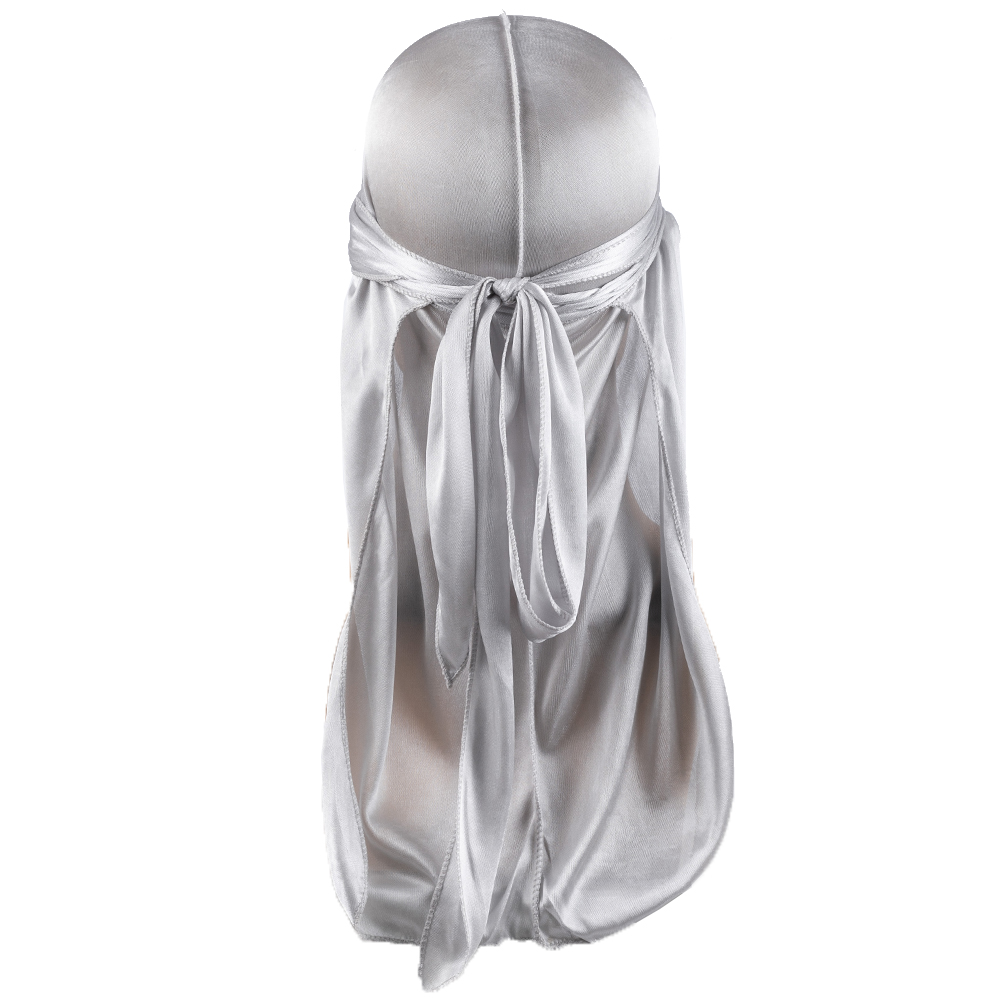 Men's Silk Durag Shower cap Bandana Silky Du Rag Doo Rag Long Tail Waves Cap: Silver