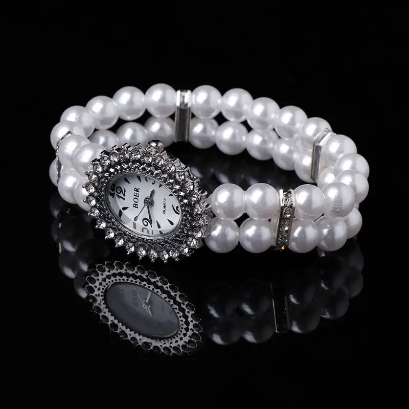 Dameshorloge, klok, casual polshorloges voor dames, horloges met parelarmband, horlogebandje, quartz polshorloge, horloges, sieraden