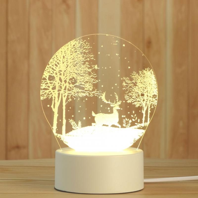 Love Pattern Acrylic 3D Night Light Pattern Acrylic LED Night Light Various Styles Bedroom Mild Light: Snow deer
