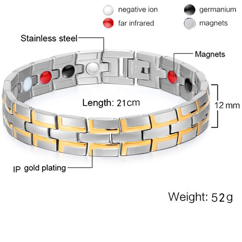 Gold Silber Farbe Magnetische Armbinde Männer Edelstahl Energie Germanium Magnet Gesundheit Frauen Hand Kette Armbänder