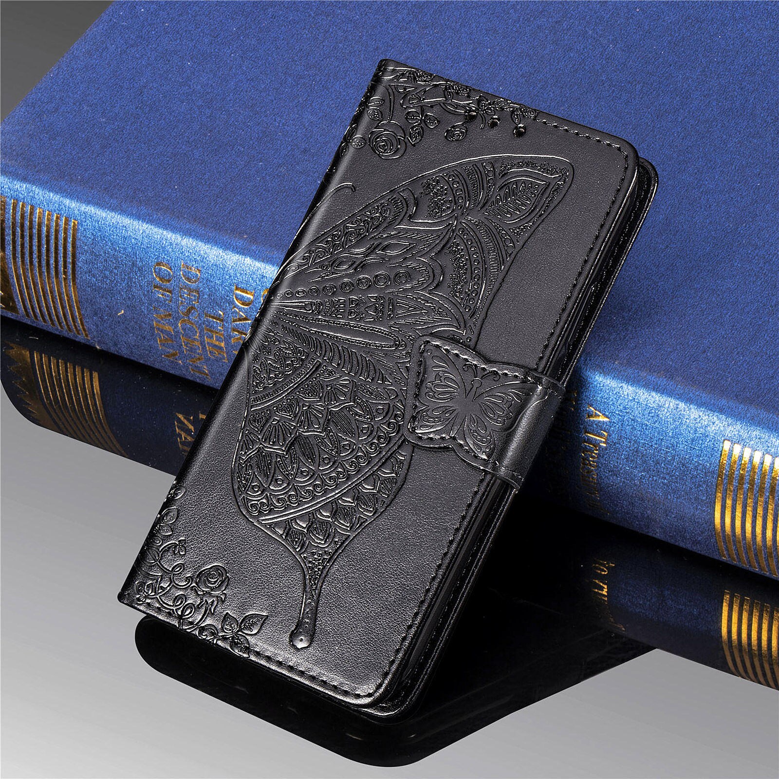 Luxe Vlinder Flip Case Voor Samsung Galaxy A22 5G A225G A22 Een 22 5G Zachte Siliconen Slot cover Wallet Leather Cases: Black