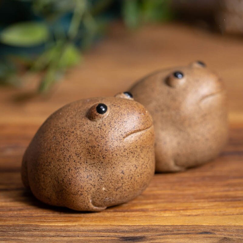 Service à thé Zen en céramique, belle Statue d&#39;animal de compagnie, grenouille porte-bonheur, poterie grossière, petit crapaud, fait à la main, décoration de maison moderne, ornements