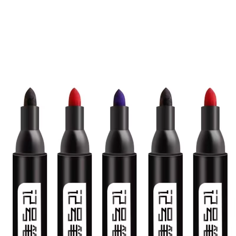 Een set van 10 zwarte markeerstiften met grote punt voor niet-uitwisbare markering en notatie