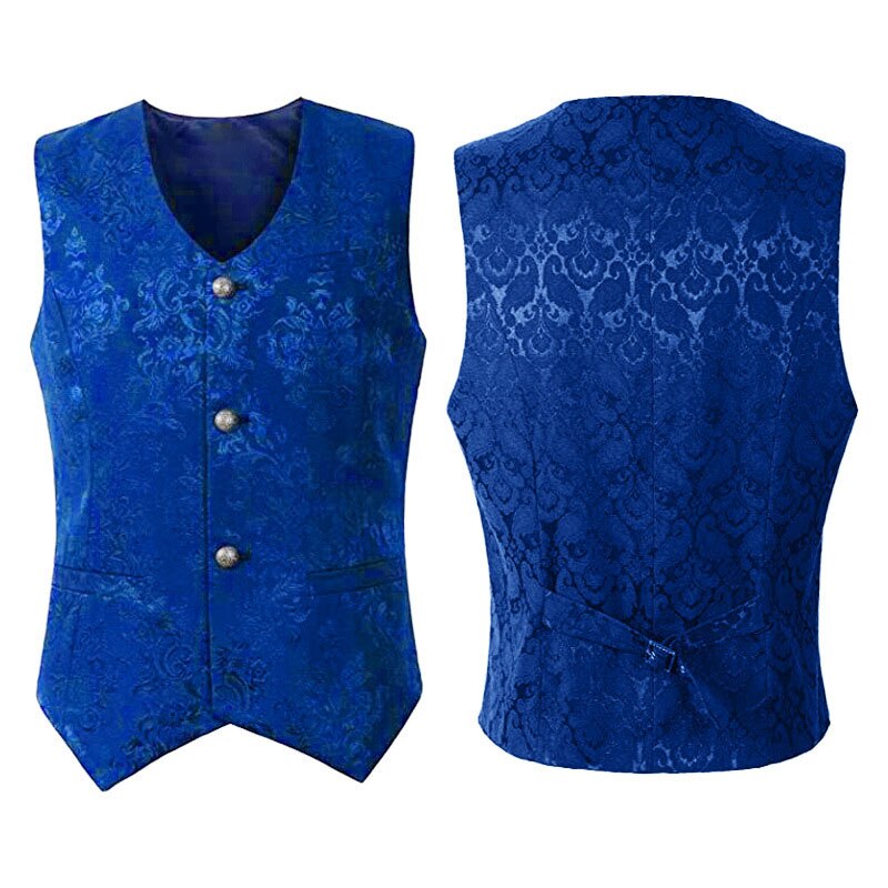 Vuxna män vintage väst väst viktoriansk svart steampunk stil gotisk jacquard svala topp ädel kostym för mäns kavaj kostym: Blå / Xxxl
