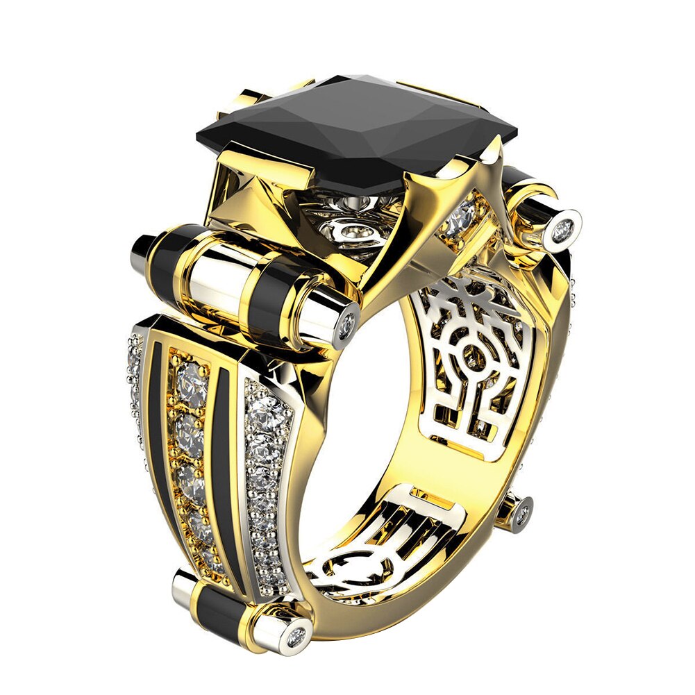 Klassieke gouden herenring met zwarte steen steampunk vintage verloving lieflijk huwelijk heren trendy sieraden