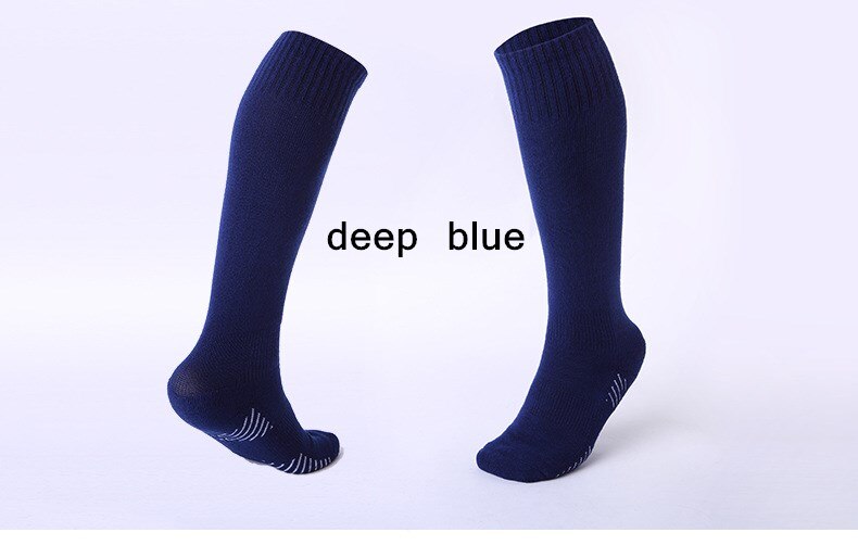 Children Sports Soccer Socks Pure Color Knee-High Boy girls Deodorization Towel football compression Sock for kids: deep blue