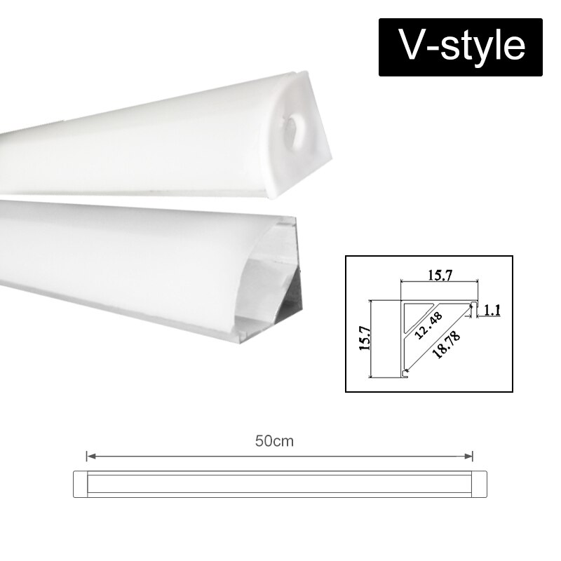 Claite 30cm 45cm 50cm uv yw tre stil aluminium kanalholder til ledet stripe lys bar under skap lampe kjøkken 1.8cm avlet: V stil / 45cm