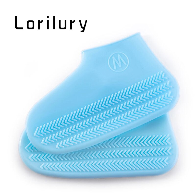 Silica Gel Cycling Waterproof Shoes Covers Unisex Reusable Children Walking Rain Cover Shoes Accessories: Blue( No zipper) / L