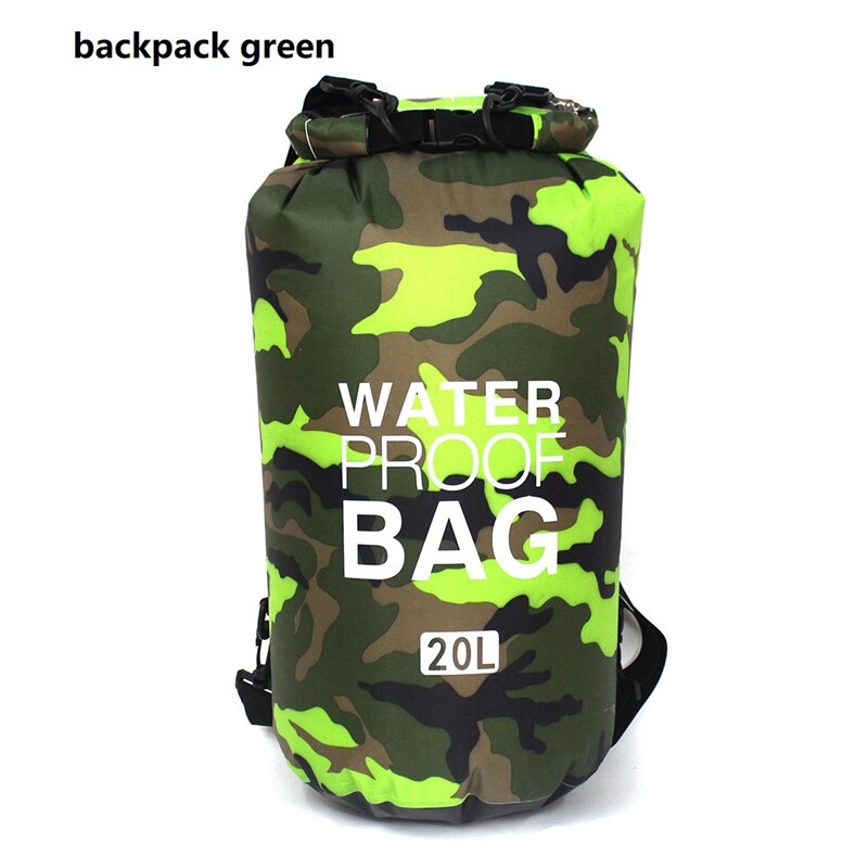 5L 10L 15L 20L 30L PVC Waterproof Swimming Dry Bag Camo Outdoor Foldable Men Women Beach Diving Bag Rafting River Ocean backpack: 20L green