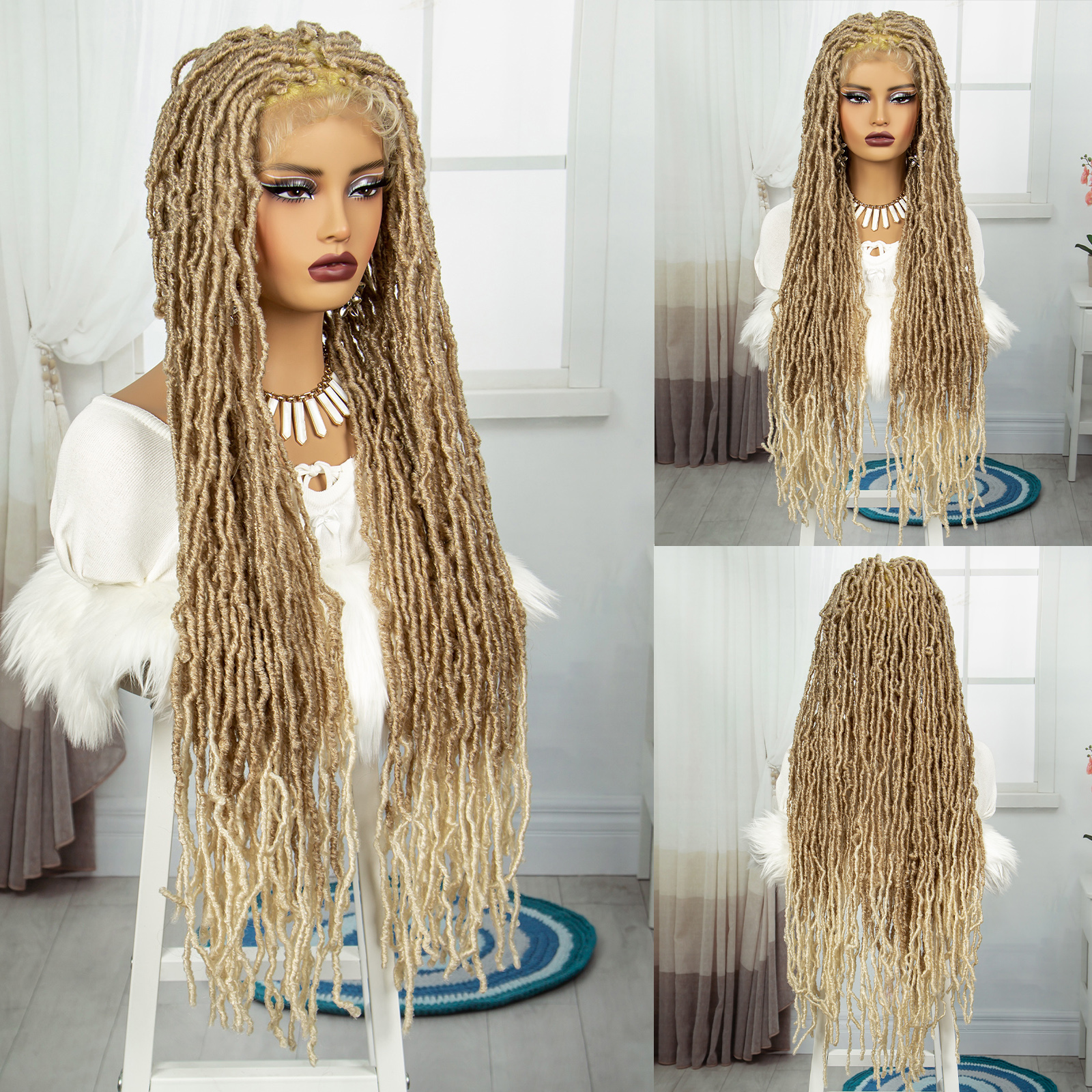 Pelucas trenzadas de caja roja, peluca trenzada de encaje completo, peluca con trenzas de ganchillo para mujer, peluca de encaje de 36 pulgadas, peluca trenzada trenzada sin nudos: T1B/púrpura