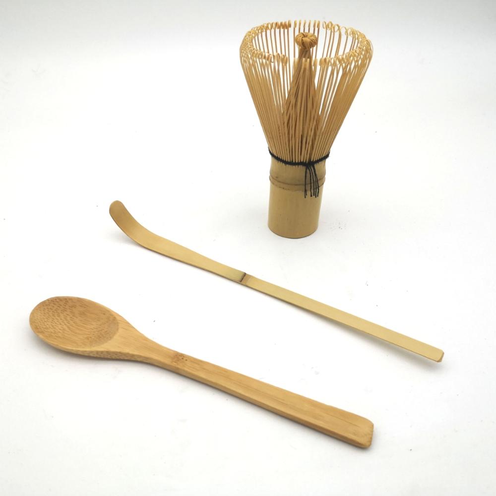 Matcha te sæt / bambus matcha piskeris (chasen), traditionel scoop (chashaku), teske, rustfrit stellsifter: Militærgrøn