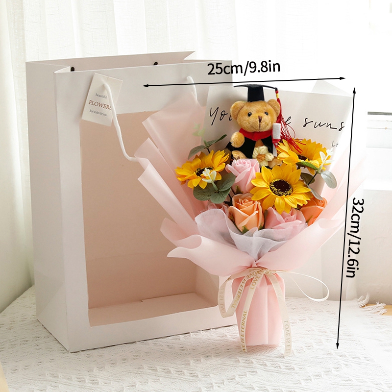 Ramo de ganchillo, ramo de flores para graduación, flor Artificial tejida, de boda, girasol acabado, graduación, de regreso a la escuela