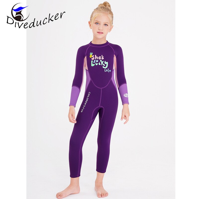 2.5mm neopreen wetsuits kinderzwemkleding duikpakken lange mouwen meisjes surfen kinderen rashguards snorkel eendelig snorkelen: Paars / Xxl