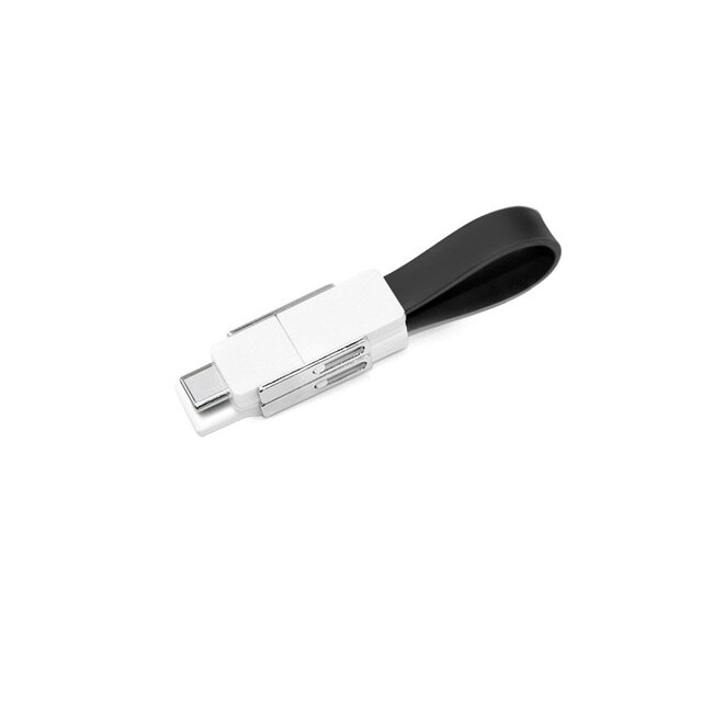 Porte-clés magnétique 4 en 1, câble Micro USB type-c à 8 broches pour recharge et données, cordon de chargeur Portable court pour iPhone et Android: Black