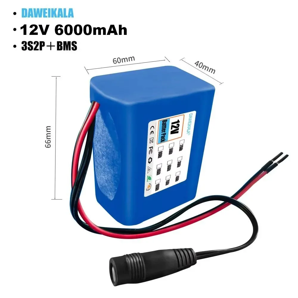 12V 3S1P 3S3P 3S8P 3S12P 30000mAh Battery Pack 18650 Lithium-ion Rechargeable Battery DC for 12V Tools Camping Equipment+BMS: GRAY