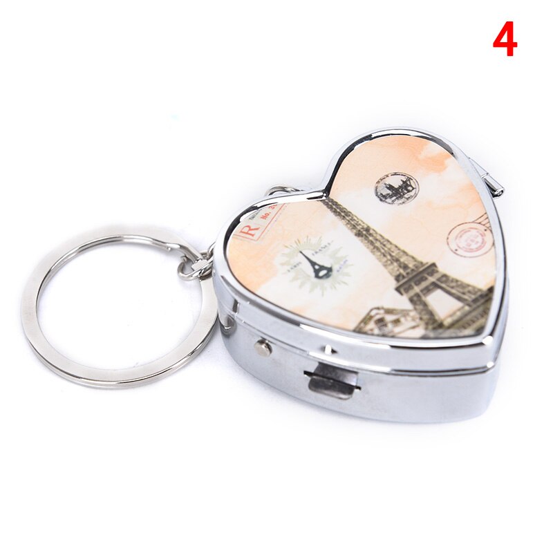 1 stuks draagbare metalen hartvormige pillendoos, opvouwbare pillendoos, metalen pillensnijder, medicijnorganizer, make-up opbergdoos
