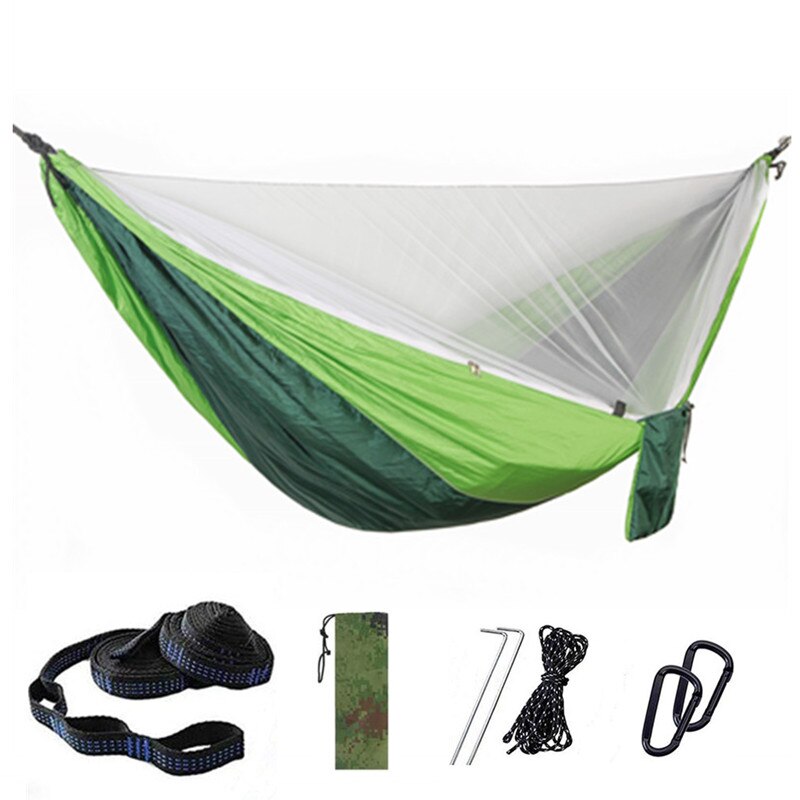Hamac Anti-moustique à ouverture rapide automatique, 290x140cm, hamac simple Double avec moustiquaire, hamac de loisirs d&#39;extérieur: Light green and gree