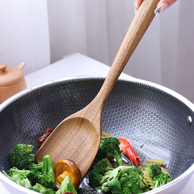 1PC solid wood soup spoon rice spoon tableware cooking long handle wooden shovel household kitchen shovel cooking spoon set