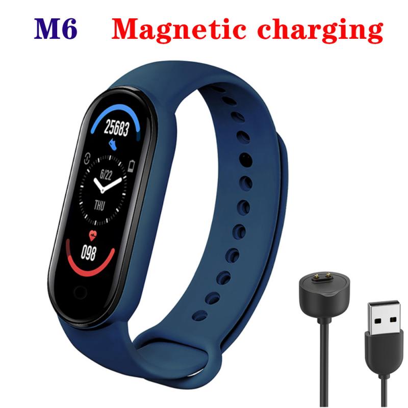 M6 smart sport band bluetooth skridttæller fitness tracker armbånd puls blodtryk smart ur til huawei xiaomi iphone: A02- blå  m6