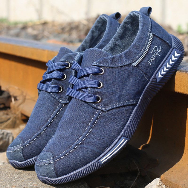 Heren outdoor canvas wandelschoenen heren denim stoffen schoenen zomer herenschoenen vulkaniseren heren platte schoenen maat 38-46: Blauw / 7