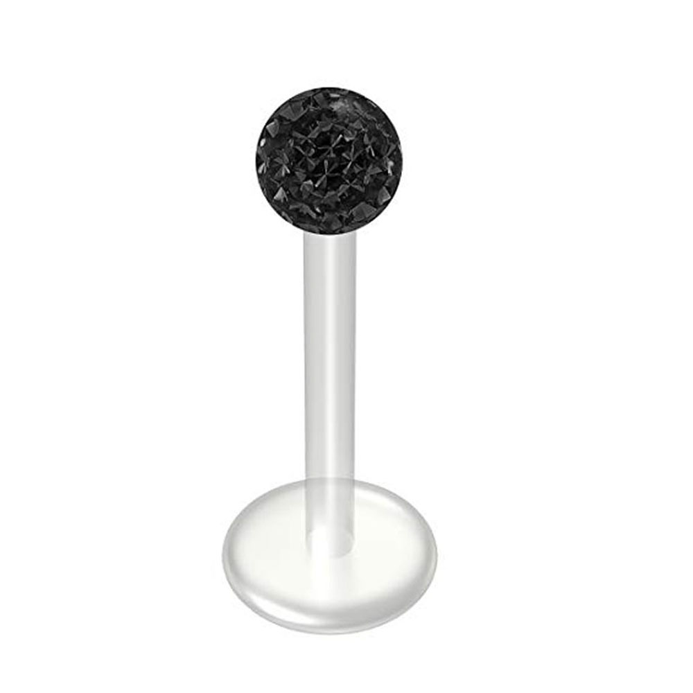 WKOUD 16G Crystal CZ Clear Bioplast Labret Flexible Lip Stud Clear BioFlex Hypoallergenic Jewelry 6/8/10/12mm