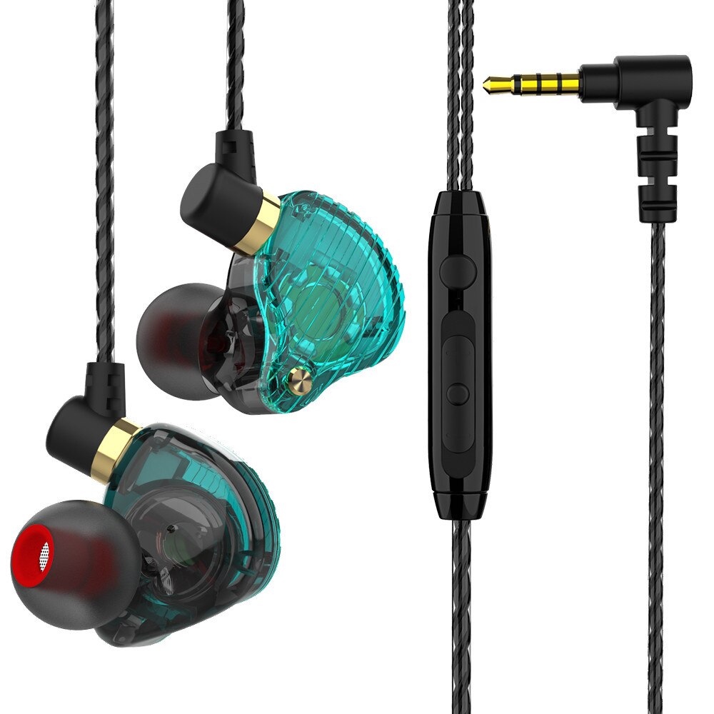 3.5mm Wired Dual Driver Earphones Stereo Bass Sport Running Headset HIFI Monitor Earbuds Handsfree With Microphone QKZ SK3: Green