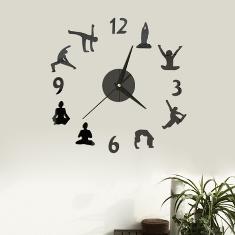 Horloge murale de Yoga effet miroir, grand format, en acrylique, autocollant, méditation, Art Zen, décoration de la maison, salon